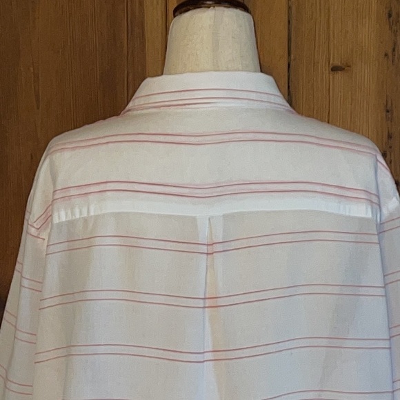 CATO White & Coral Pink Striped Cotton lightweight blouse Sz. XL - Picture 7 of 14